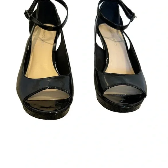 Franco Sarto Emmy Heels Open Toe Ankle Strap Black Patent Size 9 EUC - Picture 8 of 9